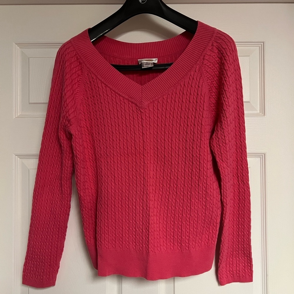 Talbots Coral/Pink Cable Knit V-Neck 3/4 Sleeve Sweater Size: XL - Picture 3 of 11
